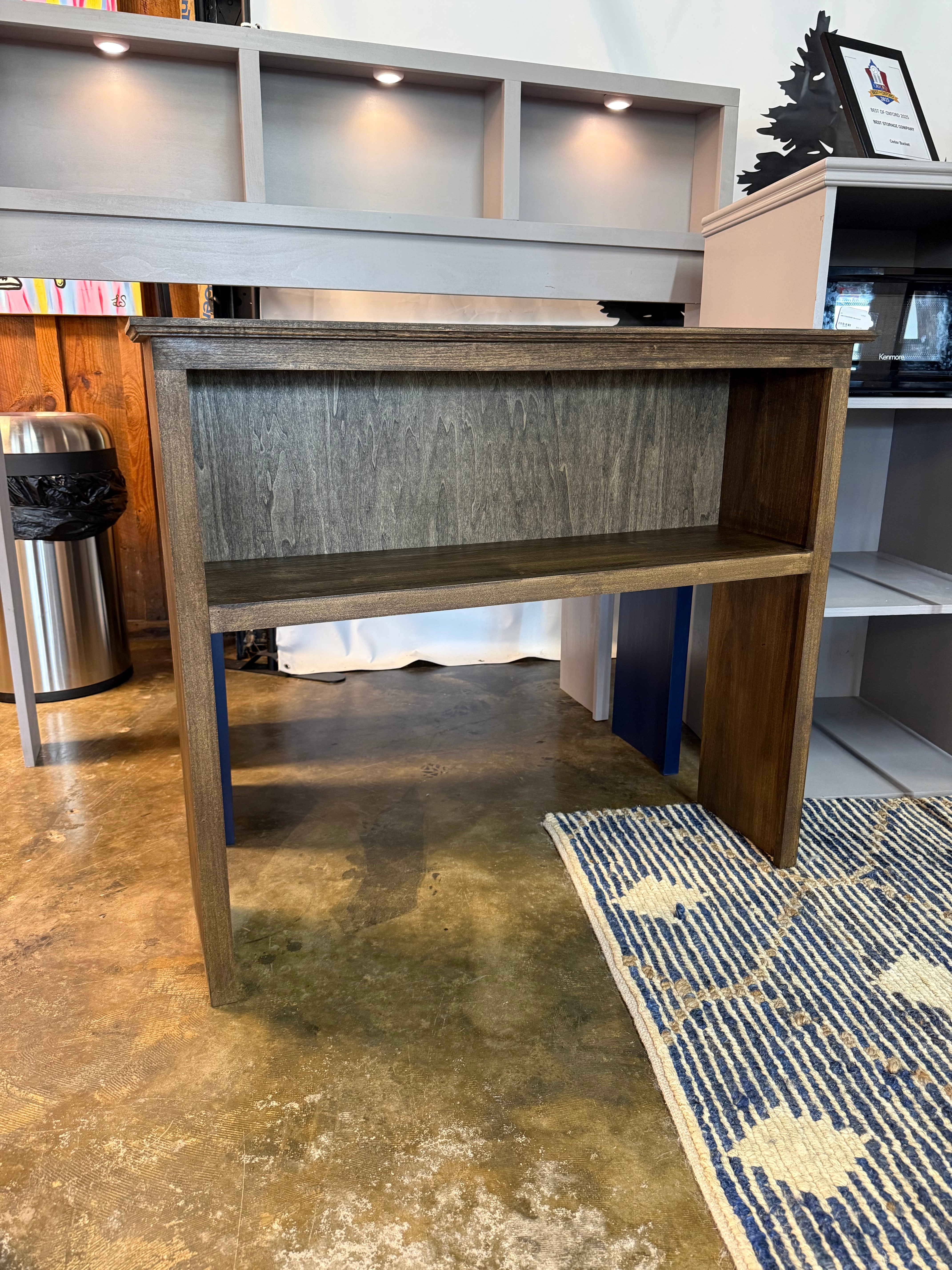 Short Wood Stain Desk Hutch