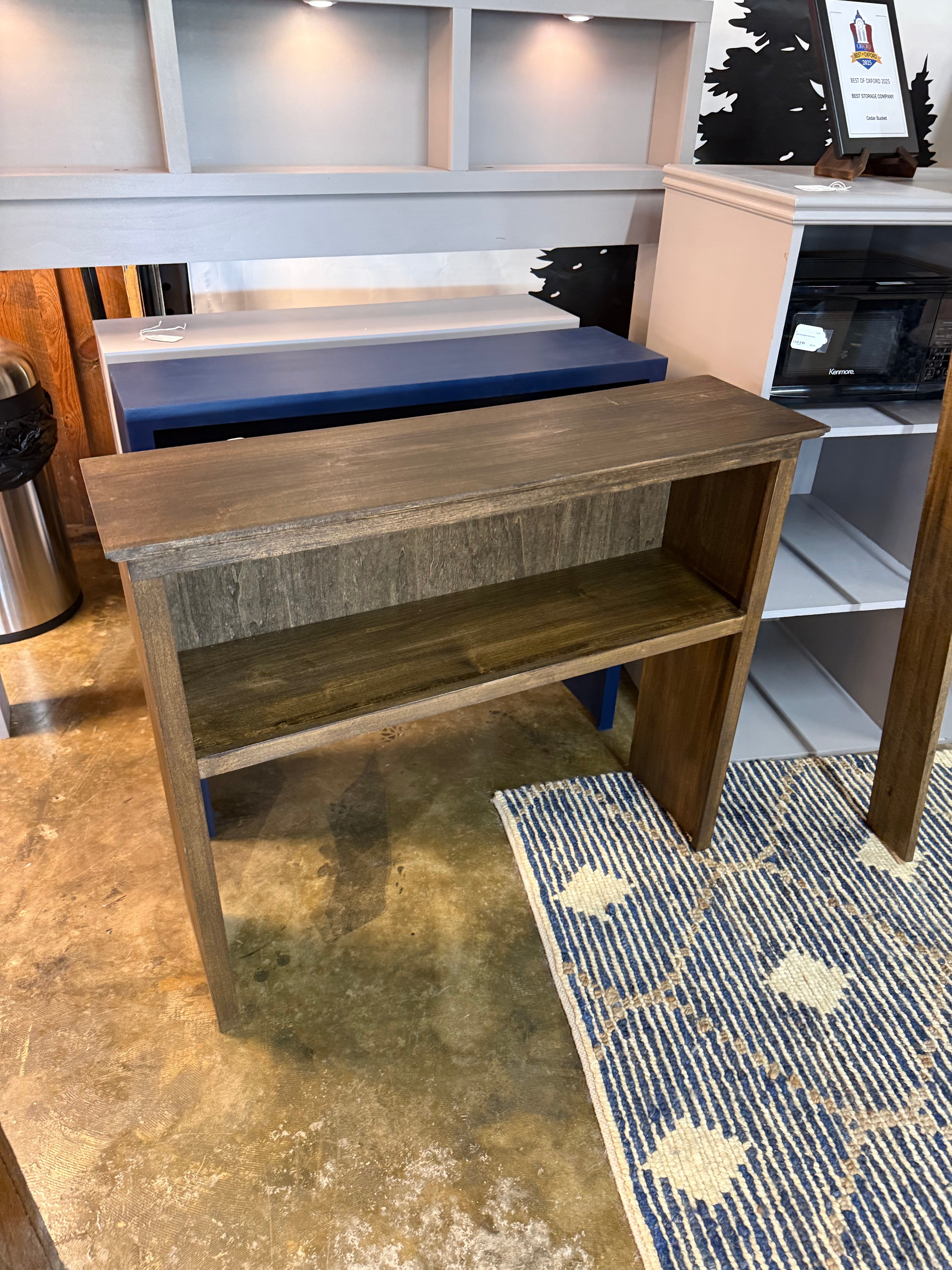 Short Wood Stain Desk Hutch