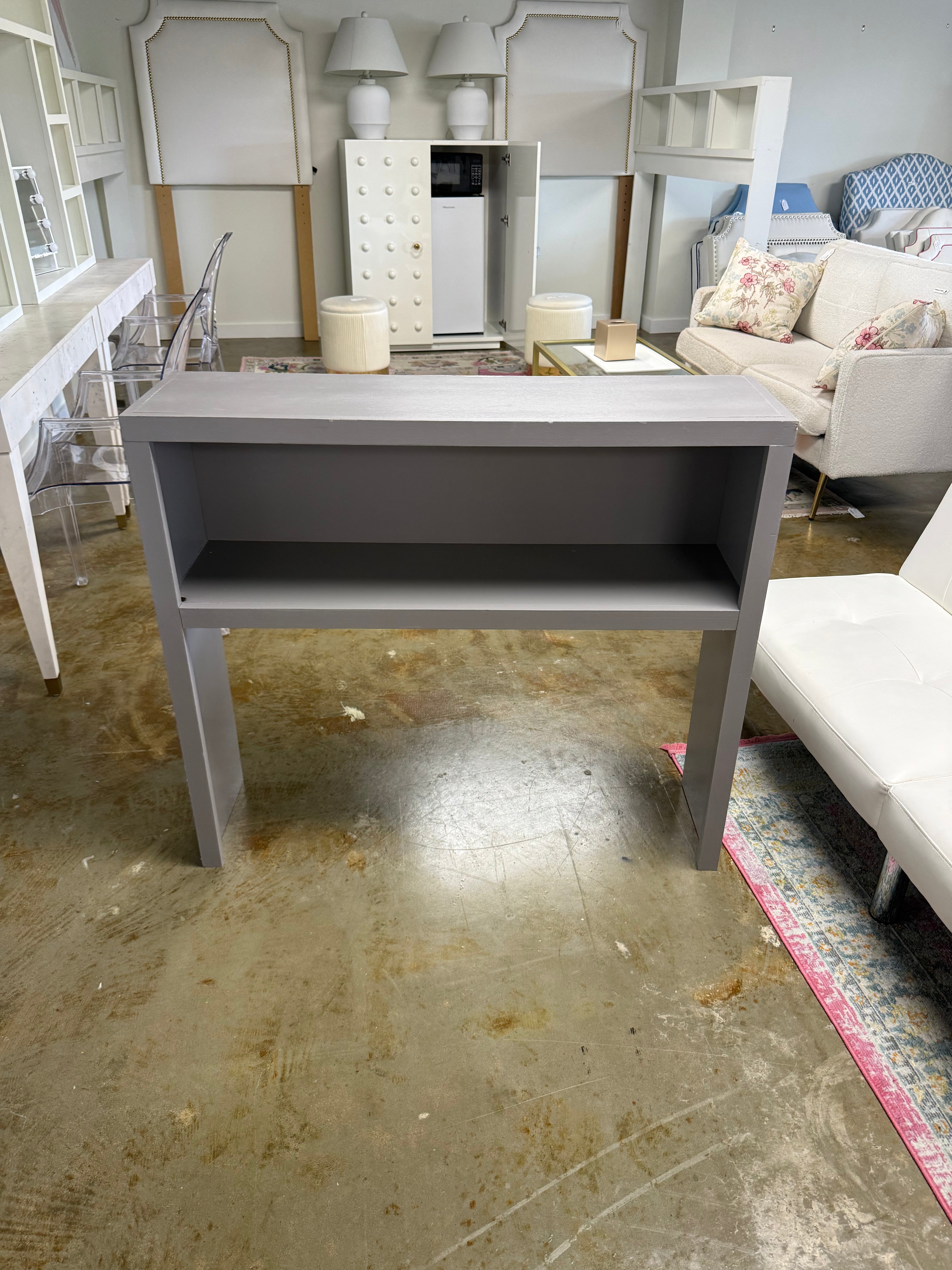 Short Gray Desk Hutch