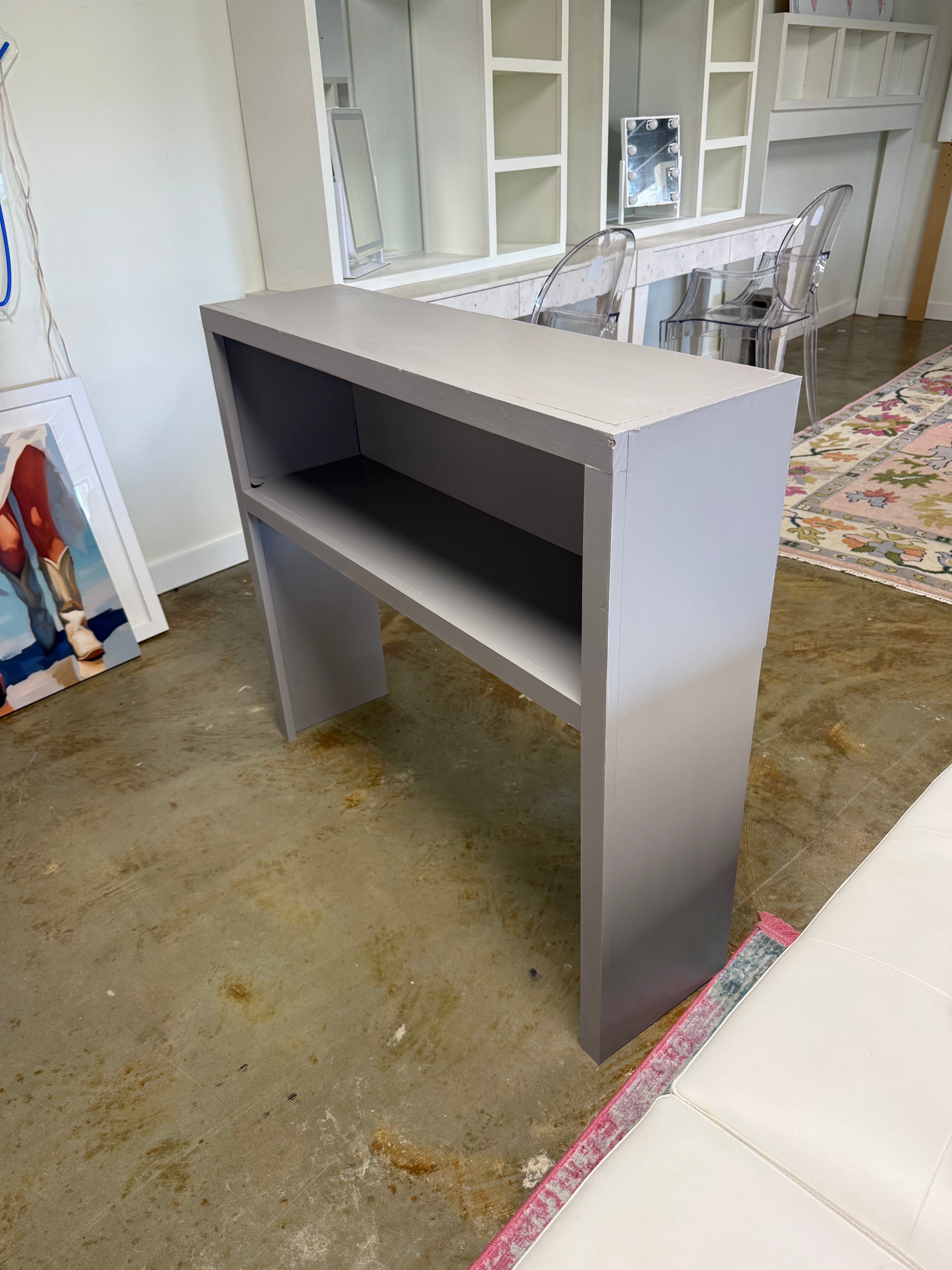 Short Gray Desk Hutch