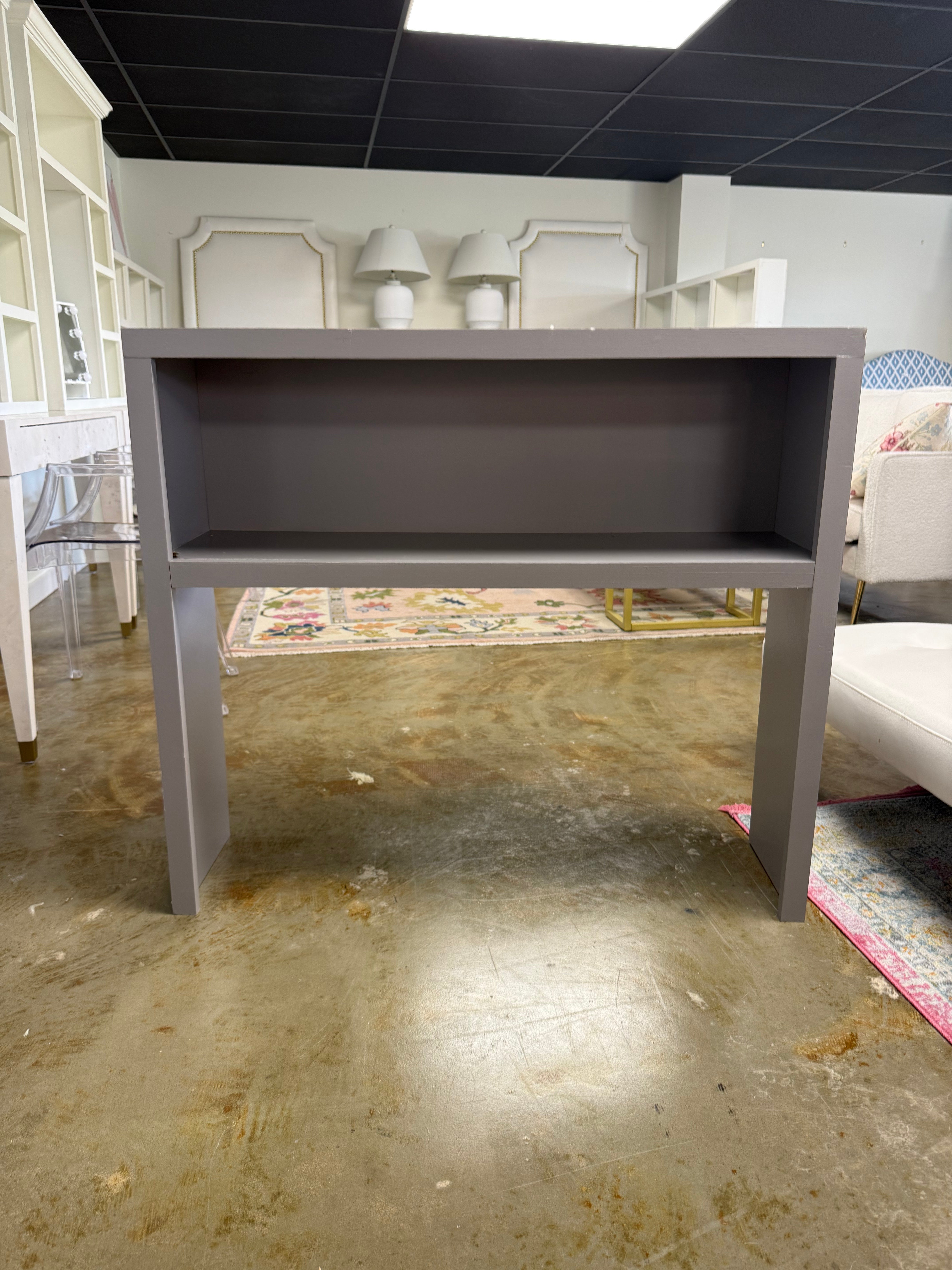 Short Gray Desk Hutch